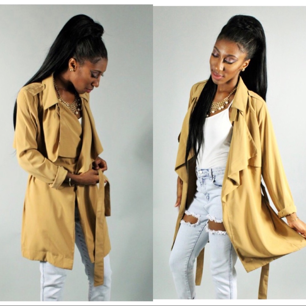Stylish camel trench coat - Picture 3 of 4